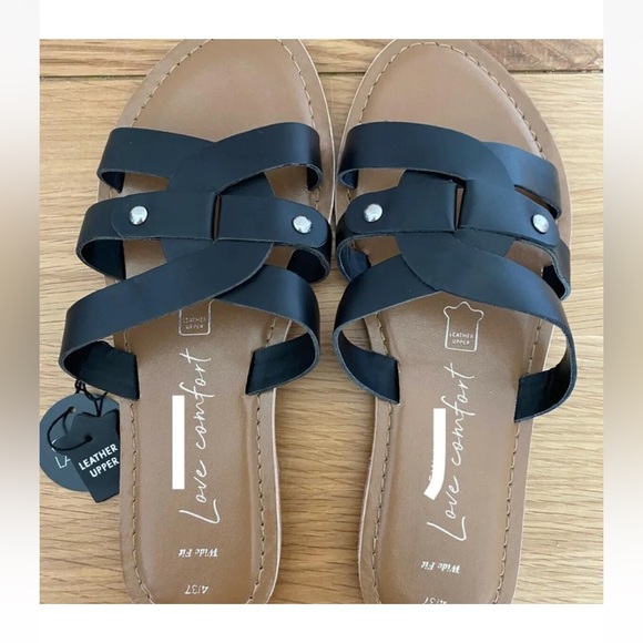 New Look Shoes - New Look Leather Flats Sandals  Black Sizes 3, 4, 5, 6, 7, 8